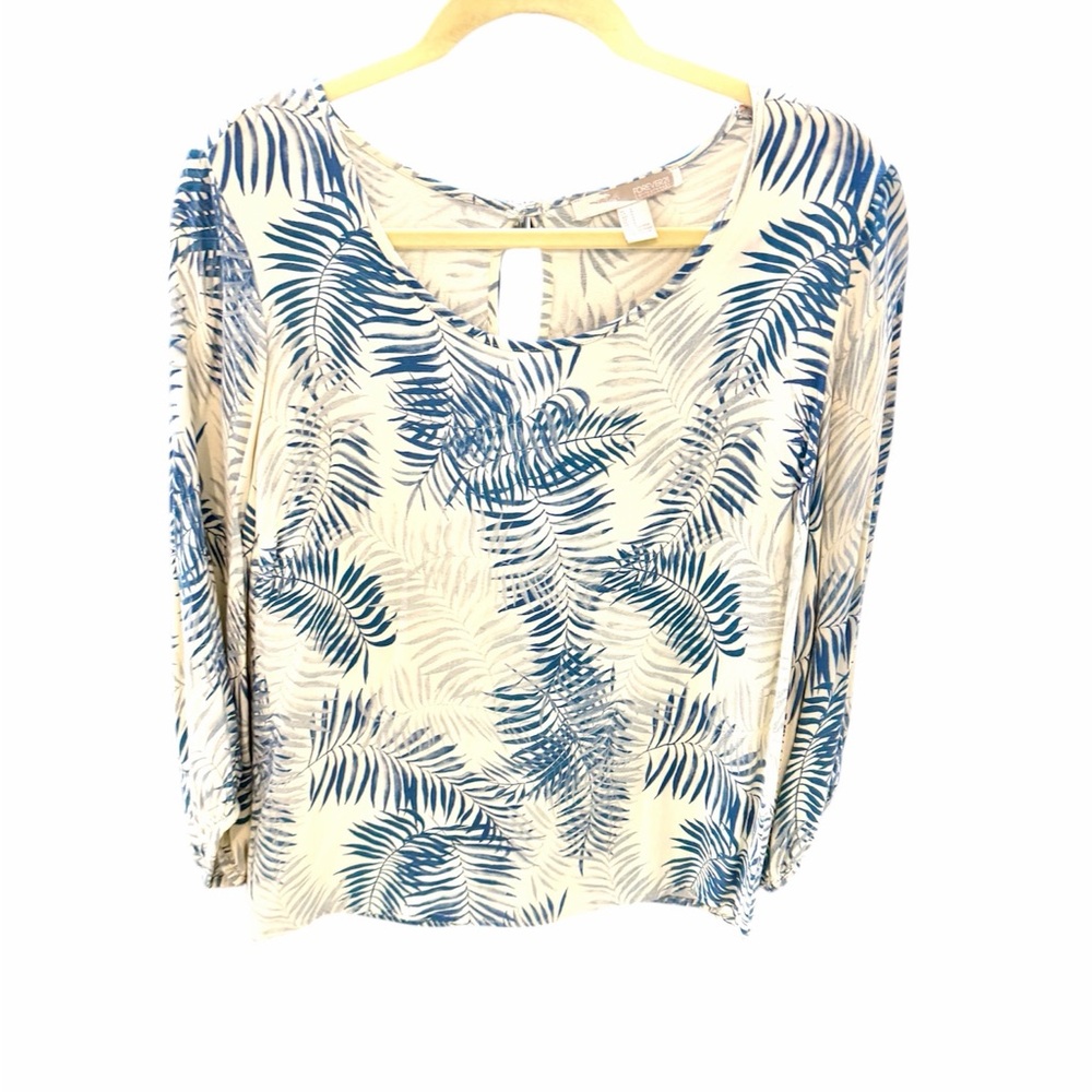 Forever 21 Blue & Ivory Leaf Pattern Blouse Sz S NWOT